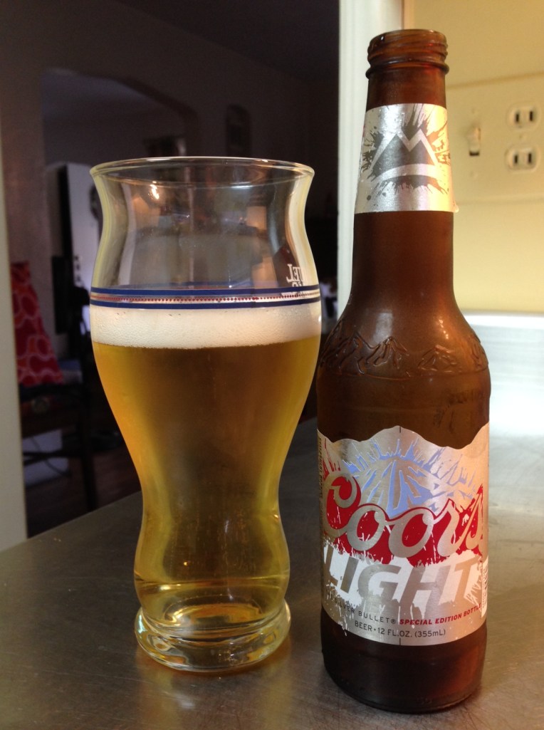 Coors Light, Molson Coors Brewing (MillerCoors). Light American lager, 4.1 percent alcohol by volume. First thing? Coors Light is fizzy. As in like ginger ale fizzy. The  other thing? This was the sweetest beer of the bunch. And that's not a good thing.