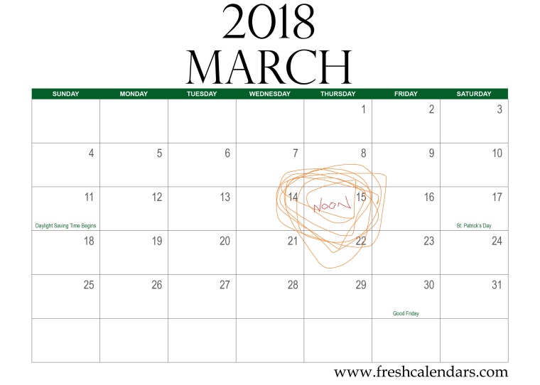 March-2018-Calendar-Green edit